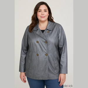 Chicos Gunmetal Metallic Leather Blazer Jacket size 3- Large